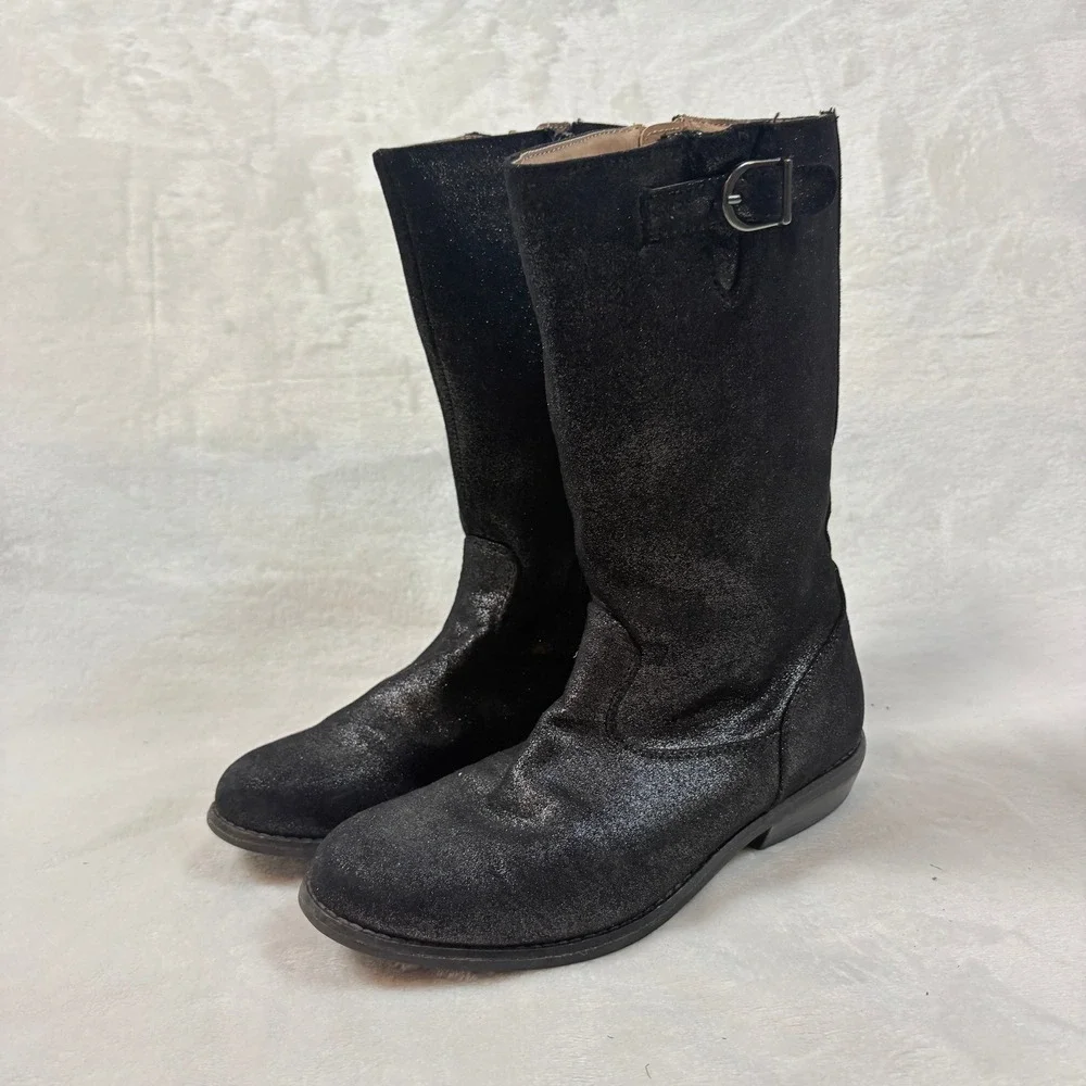 Hanna Andersson Glitter Tall Boots Kids Black Good Shimmer Biker Moto Buckle